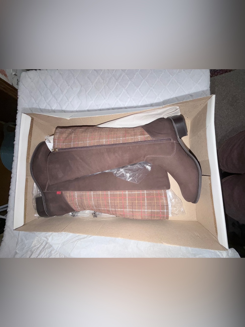 Women’s Brown Plaid Tall Riding Boots